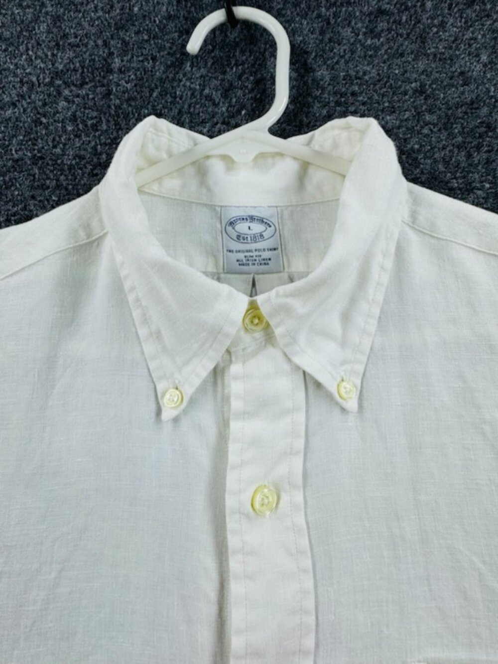 Brooks Brothers Slim Large Button-Down Irish Linen White Preppy Office Pocket